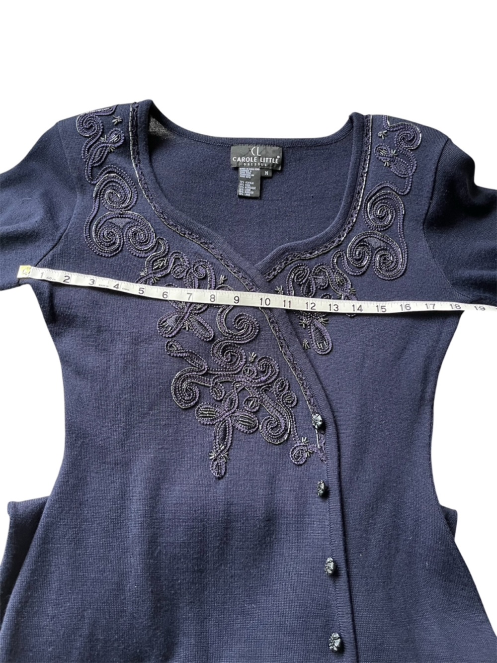 Vintage Carole Little Navy Embroidered Beaded Dress - Picture 7 of 10